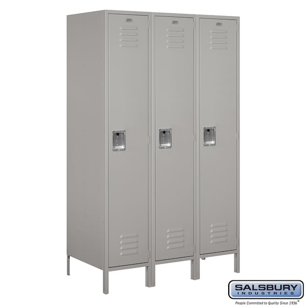 1 Tier Metal Locker, 54"Wx78"Hx21"D, 3 Door, Gray, Unassembled